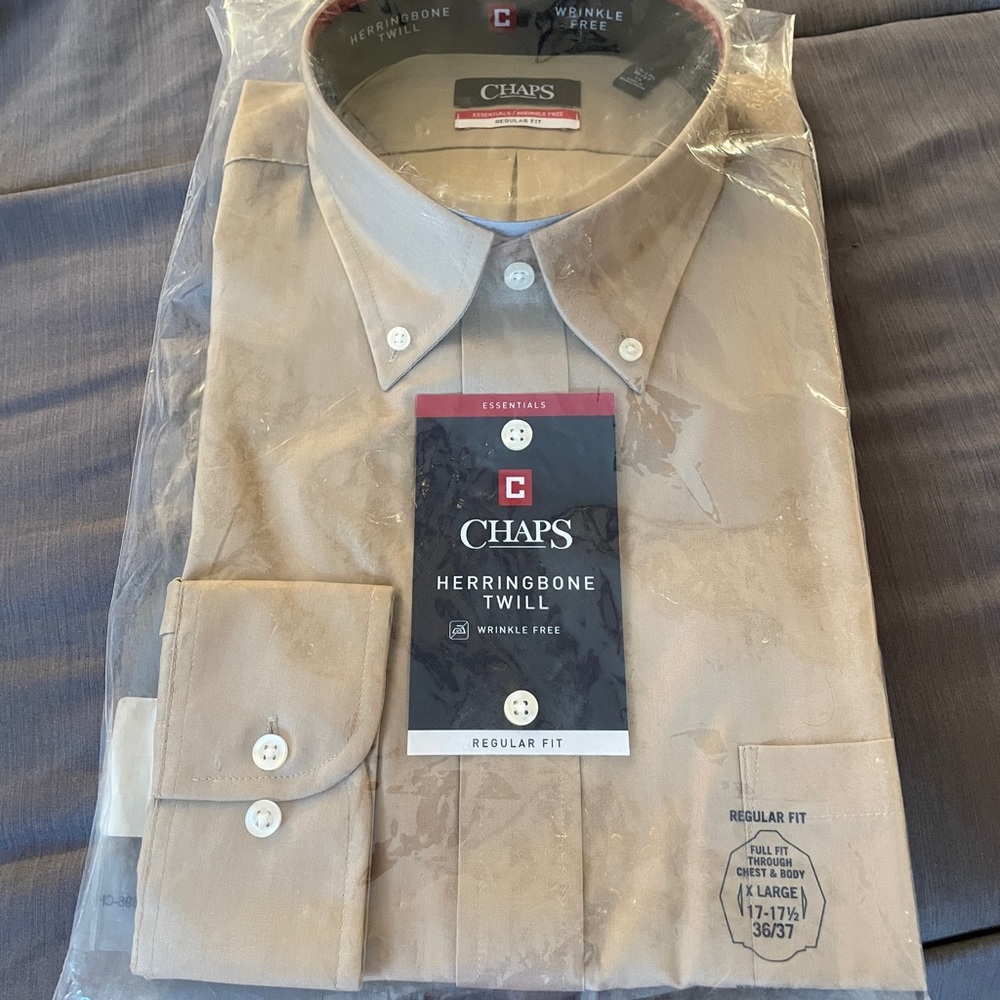 Chaps button down shirt long sleeve taupe men’s 17 36/37